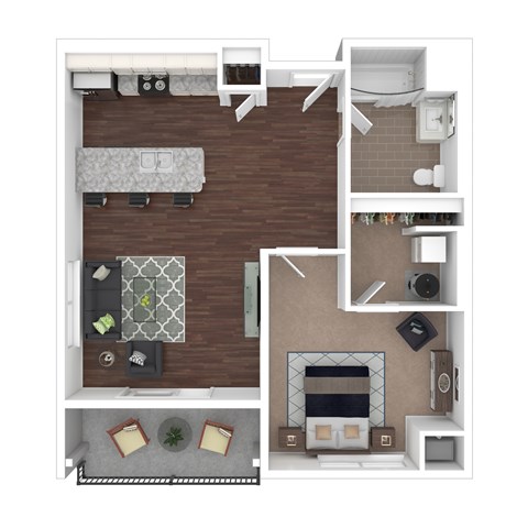 Floor plan for 1 bed, 1 bath, 718 sqft